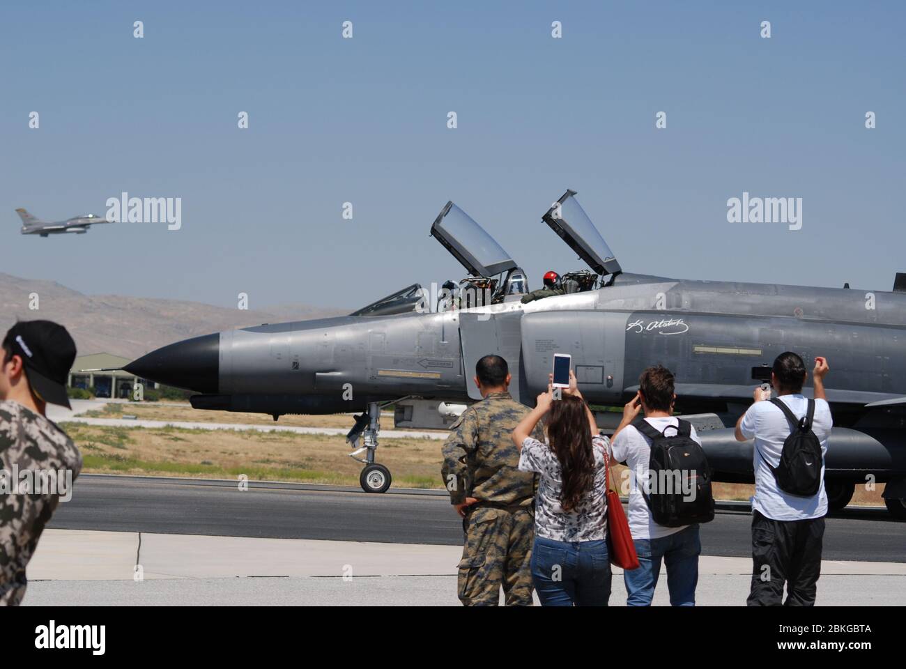 Turkish Air Force F-4 Phantom jet fighter prepares to takeoff from an air base during the Anatolian Eagle military exercise in Konya Stock Photo