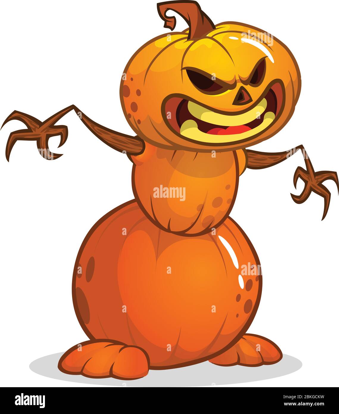 Halloween cartoon scarecrow dummy with pumpkin head. Vector jackolantern illustration Stock