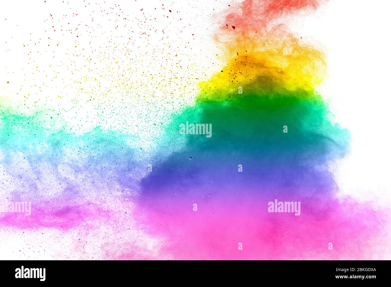Colorful background of pastel powder explosion.Rainbow color dust splash on white background. Stock Photo