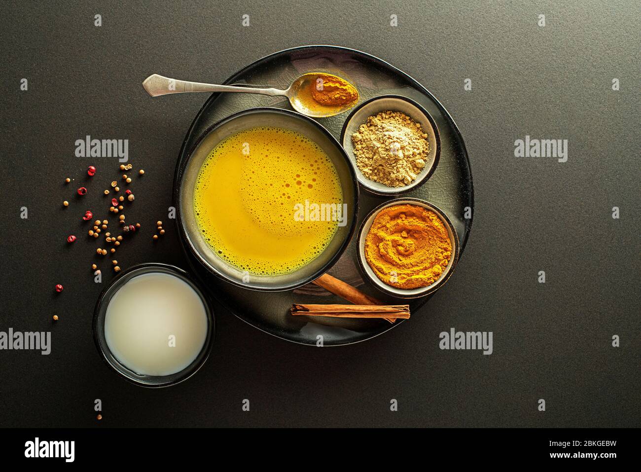 Healthy drink with curcuma and milk. Golden Milk, made with turmeric