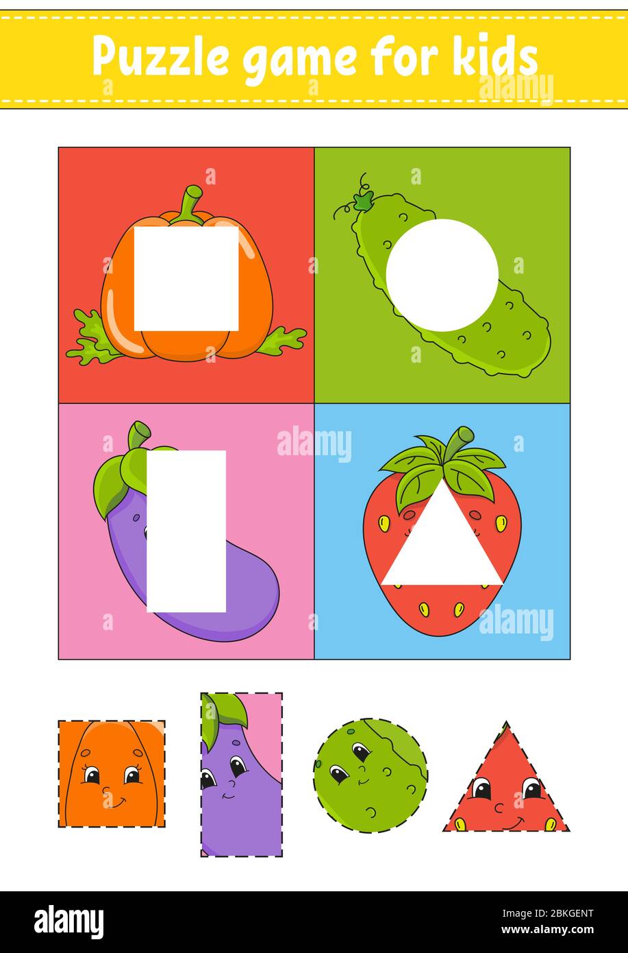 Puzzle game for kids. Cutting practice. Fruits and vegetables. Education  developing worksheet. Activity page.Cartoon character Stock Vector Image &  Art - Alamy