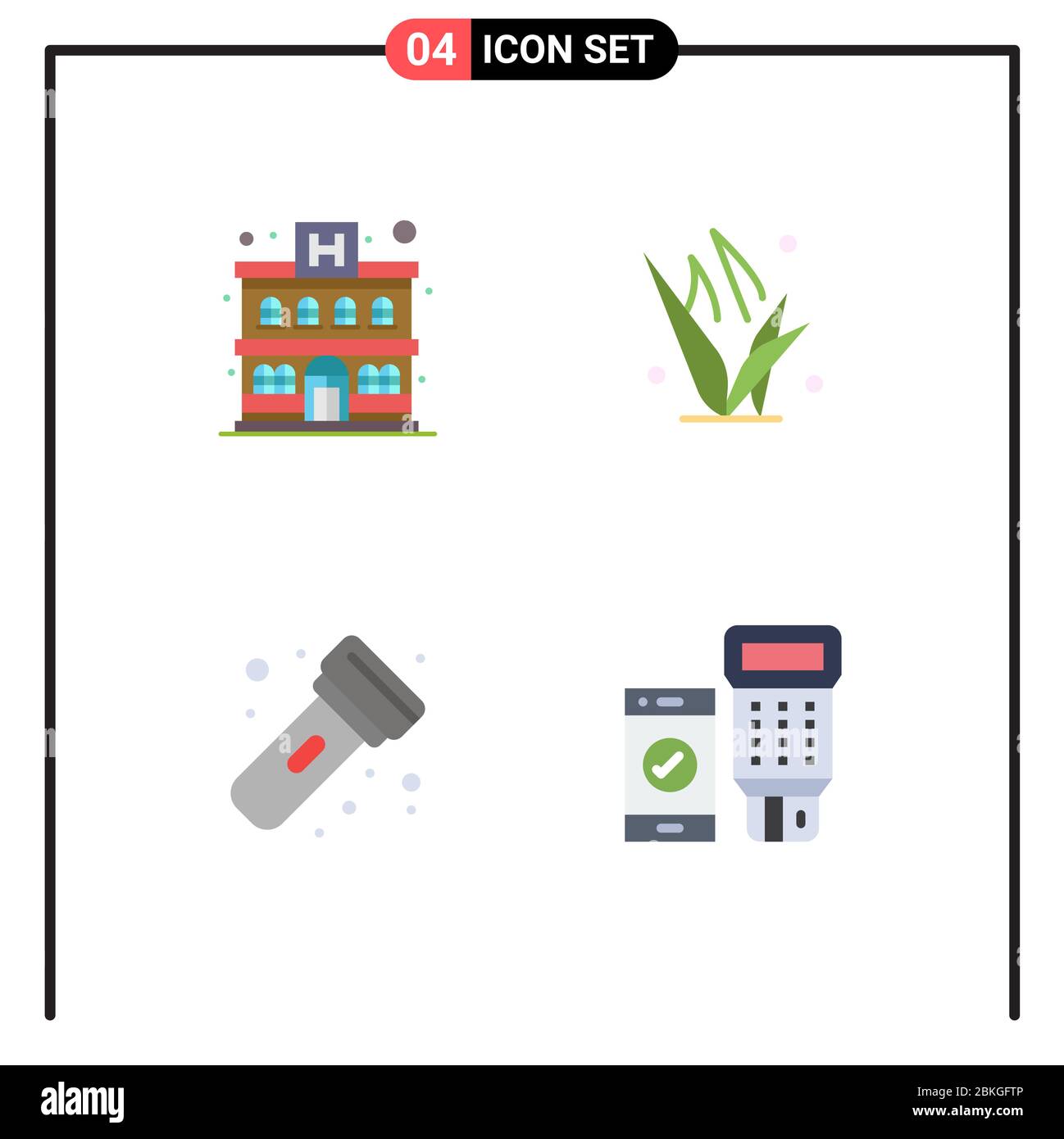 4 Thematic Vector Flat Icons and Editable Symbols of apartment, light, grass, spring, code Editable Vector Design Elements Stock Vector