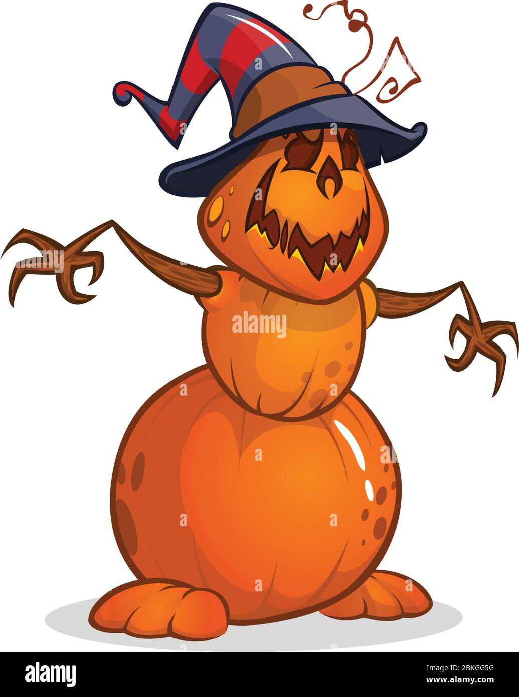 Halloween cartoon scarecrow dummy with pumpkin head. Vector jack-o-lantern  illustration Stock Vector