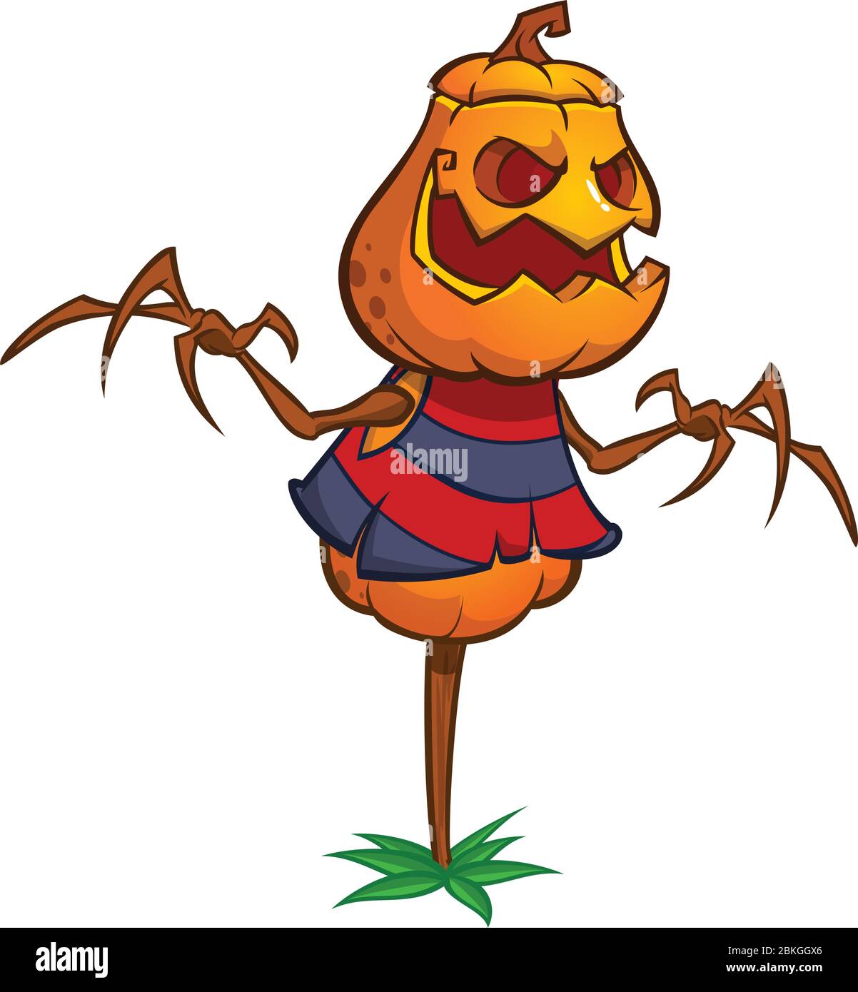 Halloween cartoon scarecrow dummy with pumpkin head. Vector jack-o-lantern  illustration Stock Vector