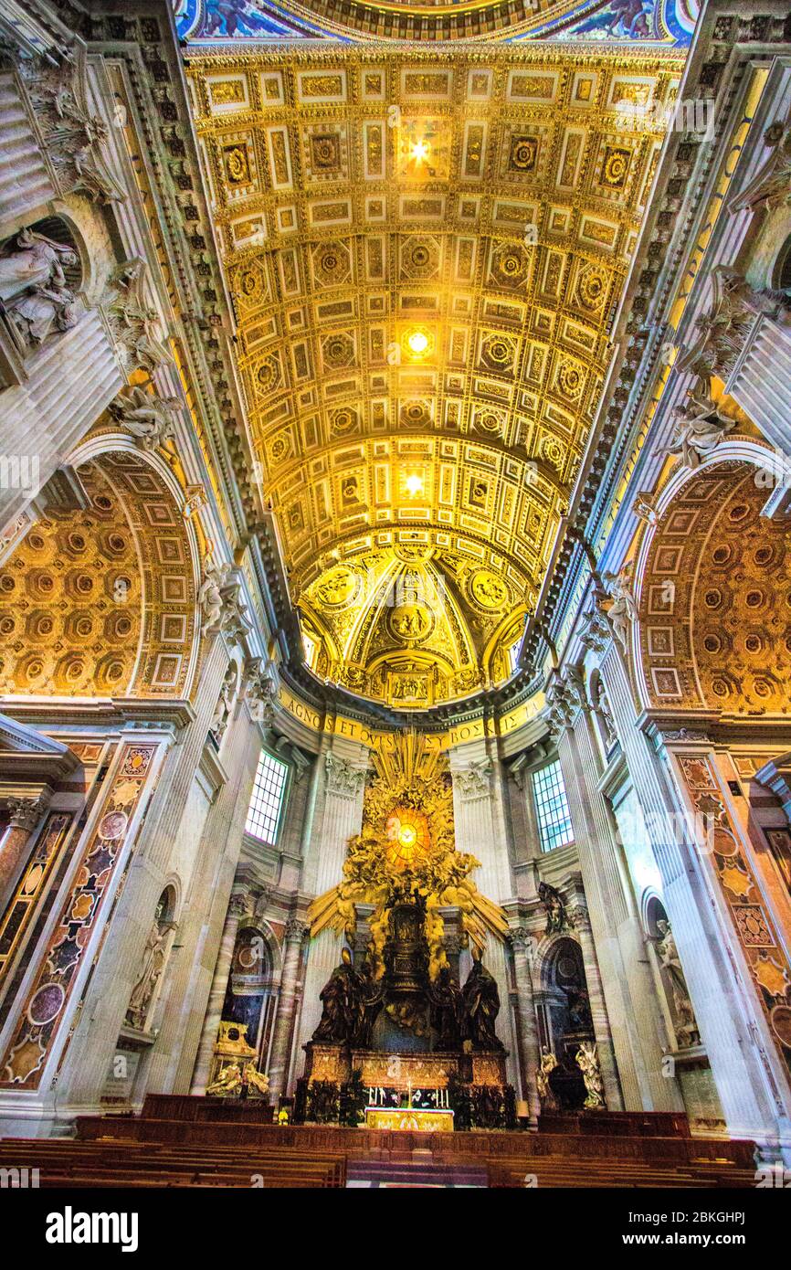 interior of St Peter’s Basilica,catholic shrines,the tomb of St Peter,splendid church,St. Peter’s Cathedral in Rome,vatican,italy, Stock Photo