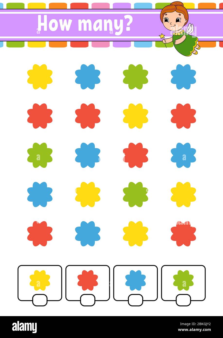 Counting game for children. Happy characters. Learning mathematics. How