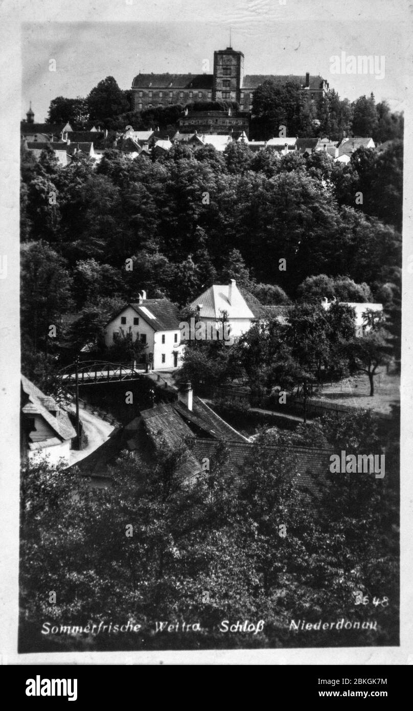 Historic postcard of Weitra, Waldviertel, Austria. Old photograph of the castle Weitra Stock Photo