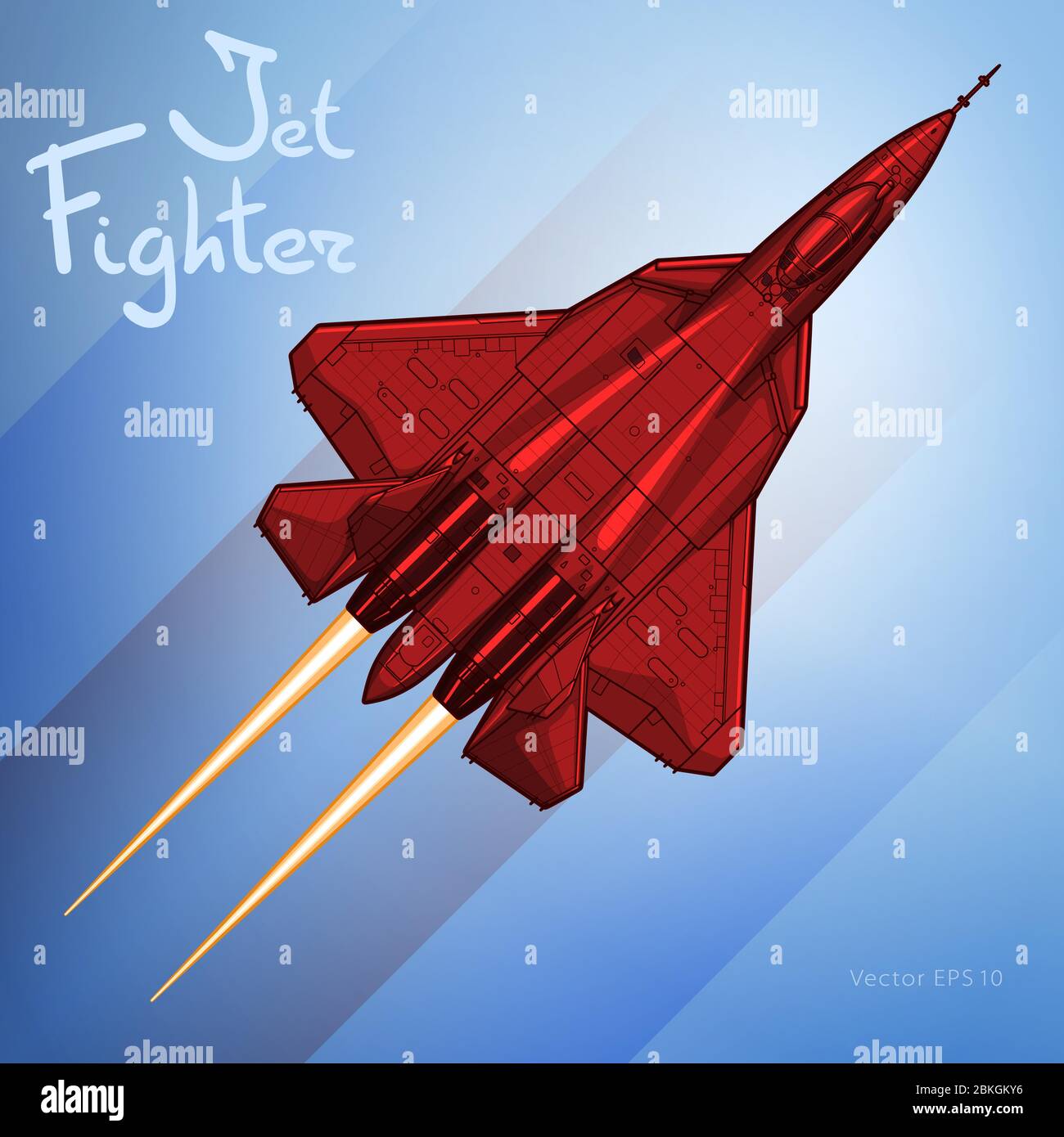 The Newest Russian jet fighter aircraft. Vector draw Stock Vector