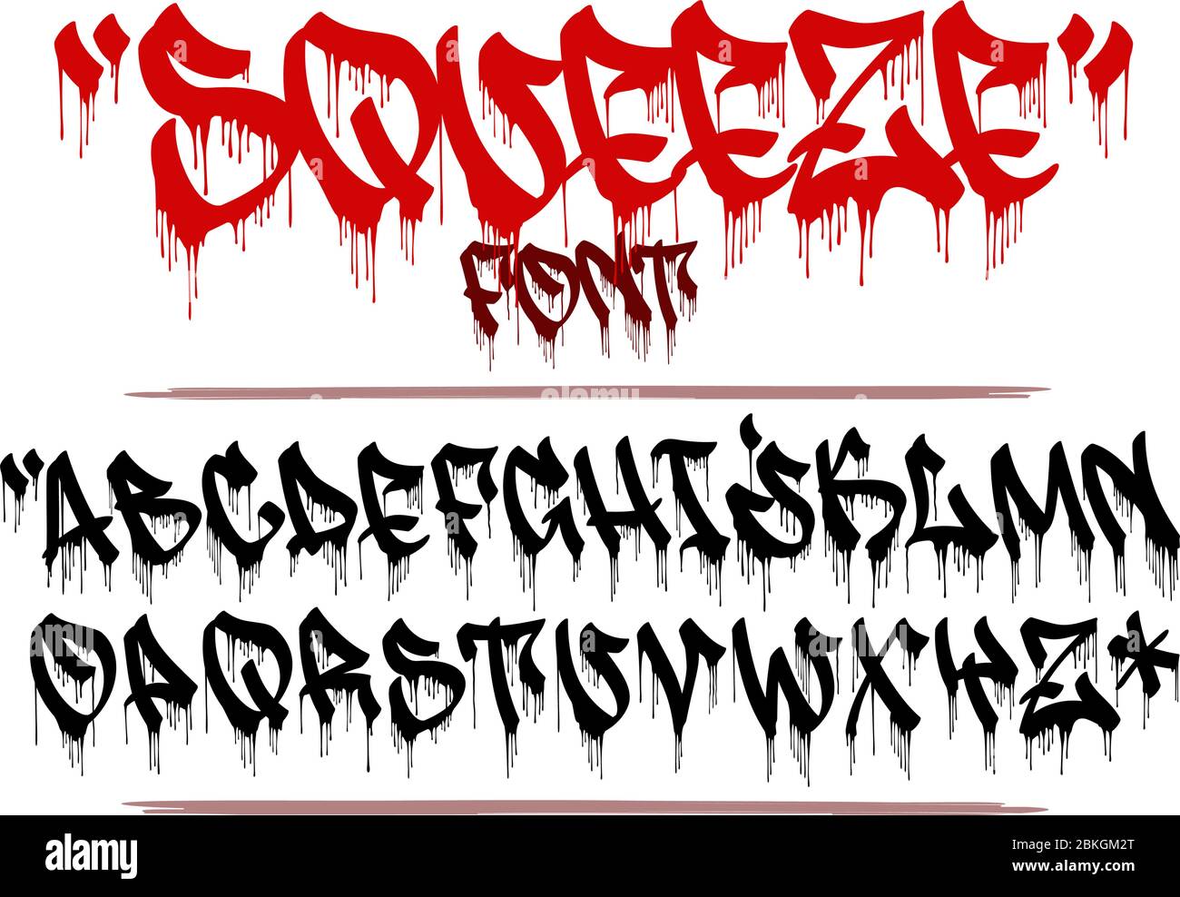 Squeeze ink marker vector font in graffiti style. Dripping capital letters alphabet. Stock Vector