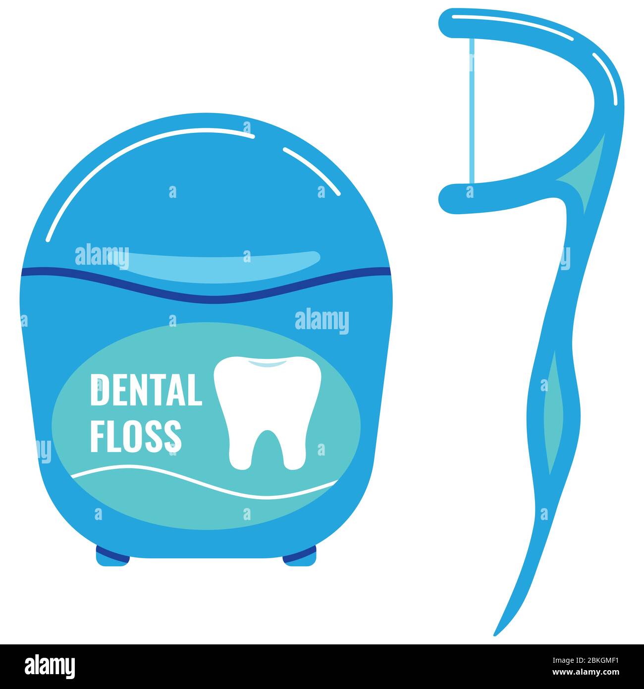 Dental floss with tooth icon, interdental brush set isolated on white