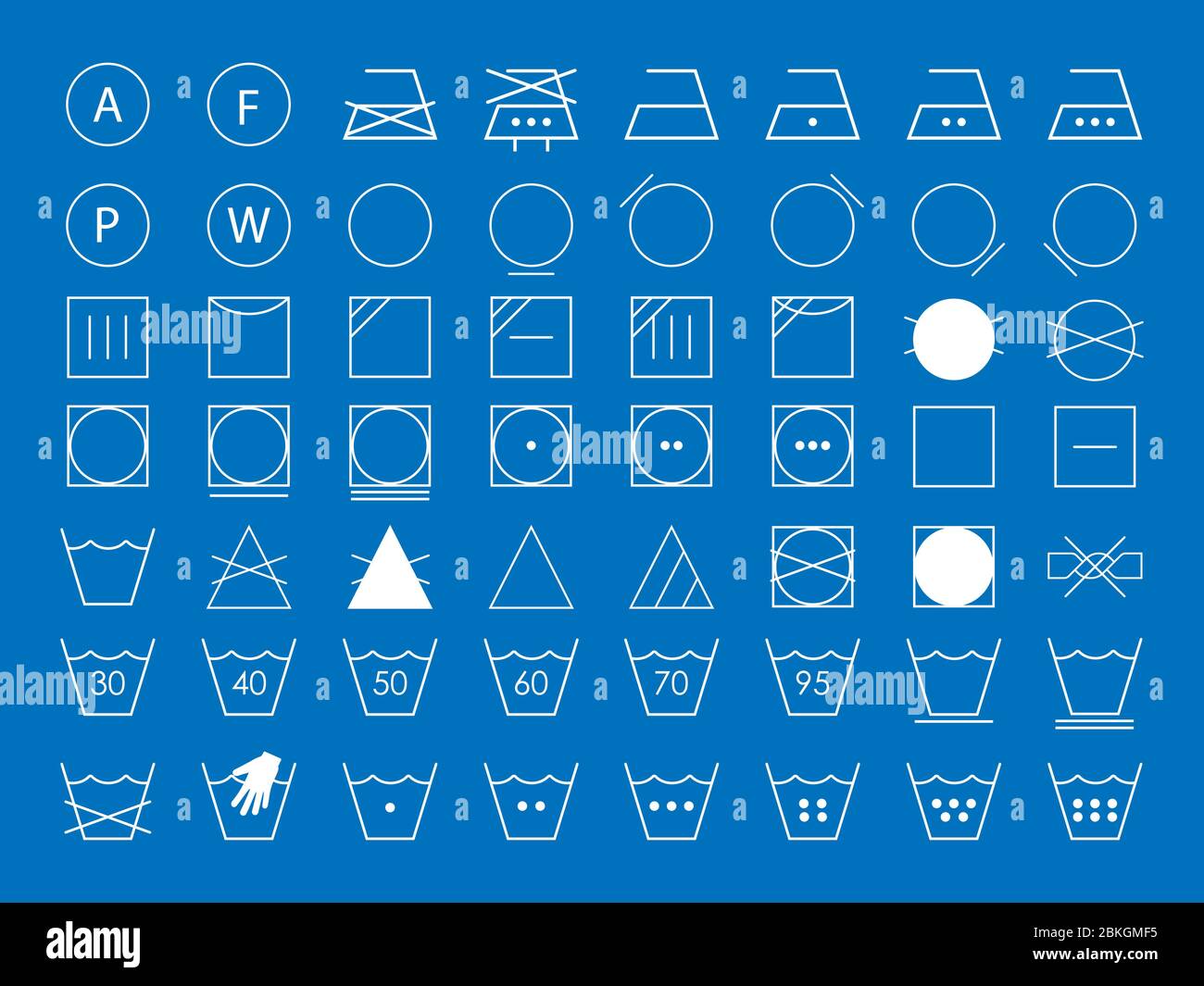 Laundry symbols icon set. Vector illustration, flat design. Stock Vector