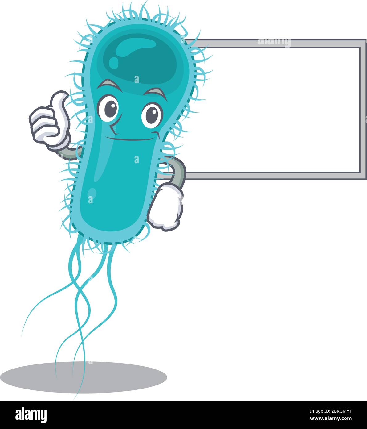 Humorous escherichia coli bacteria cartoon design Thumbs up bring a white board Stock Vector
