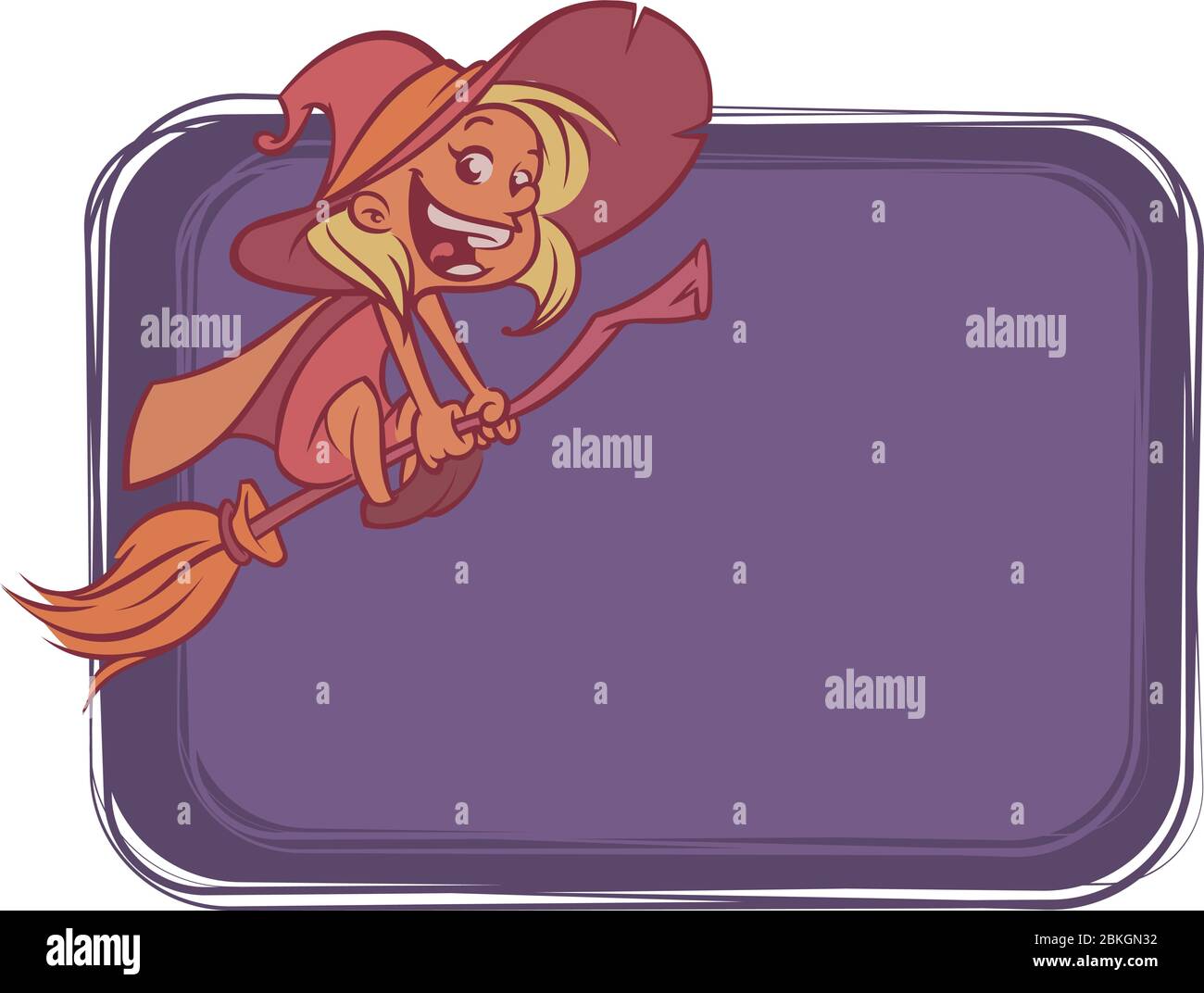 Halloween background with cute witch flying on her broom. Vector ...