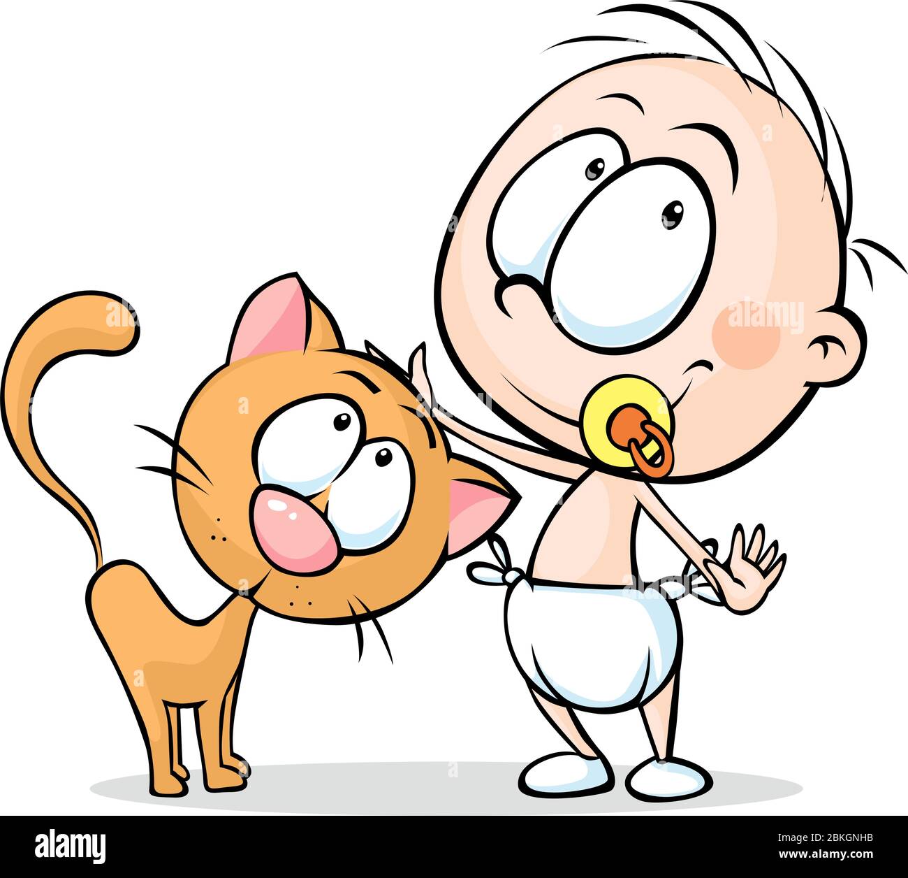 toddler standing and stroking a cat - vector illustration Stock Vector ...