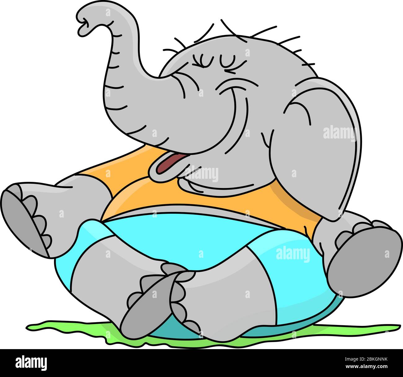 Cartoon elephant sitting in a lotus position doing yoga vector illustration Stock Vector