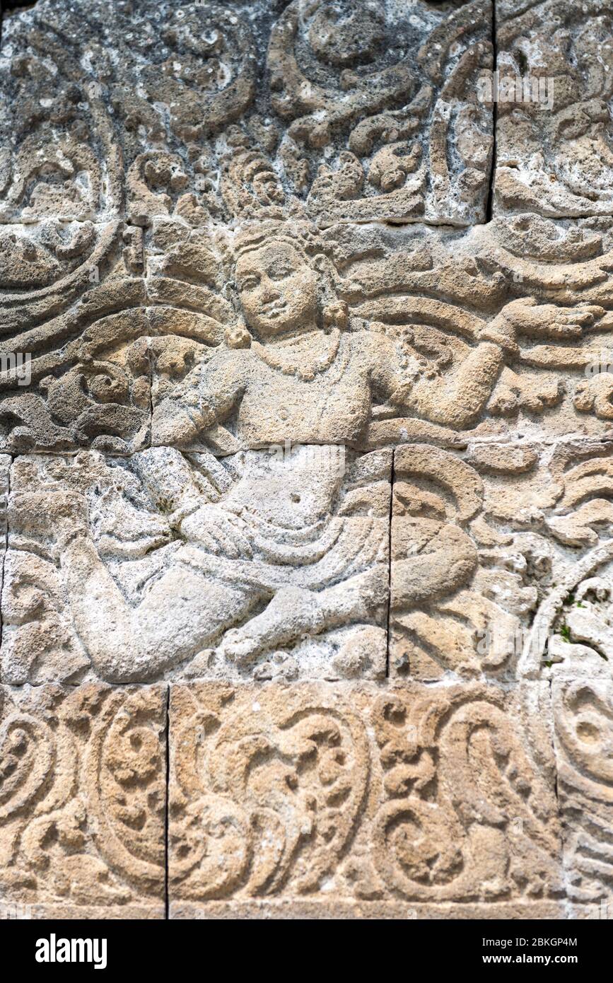 Bas-relief of an apsara at Mendut Temple, Borobudur, Mageland, Jawa Tengah, Indonesia Stock Photo