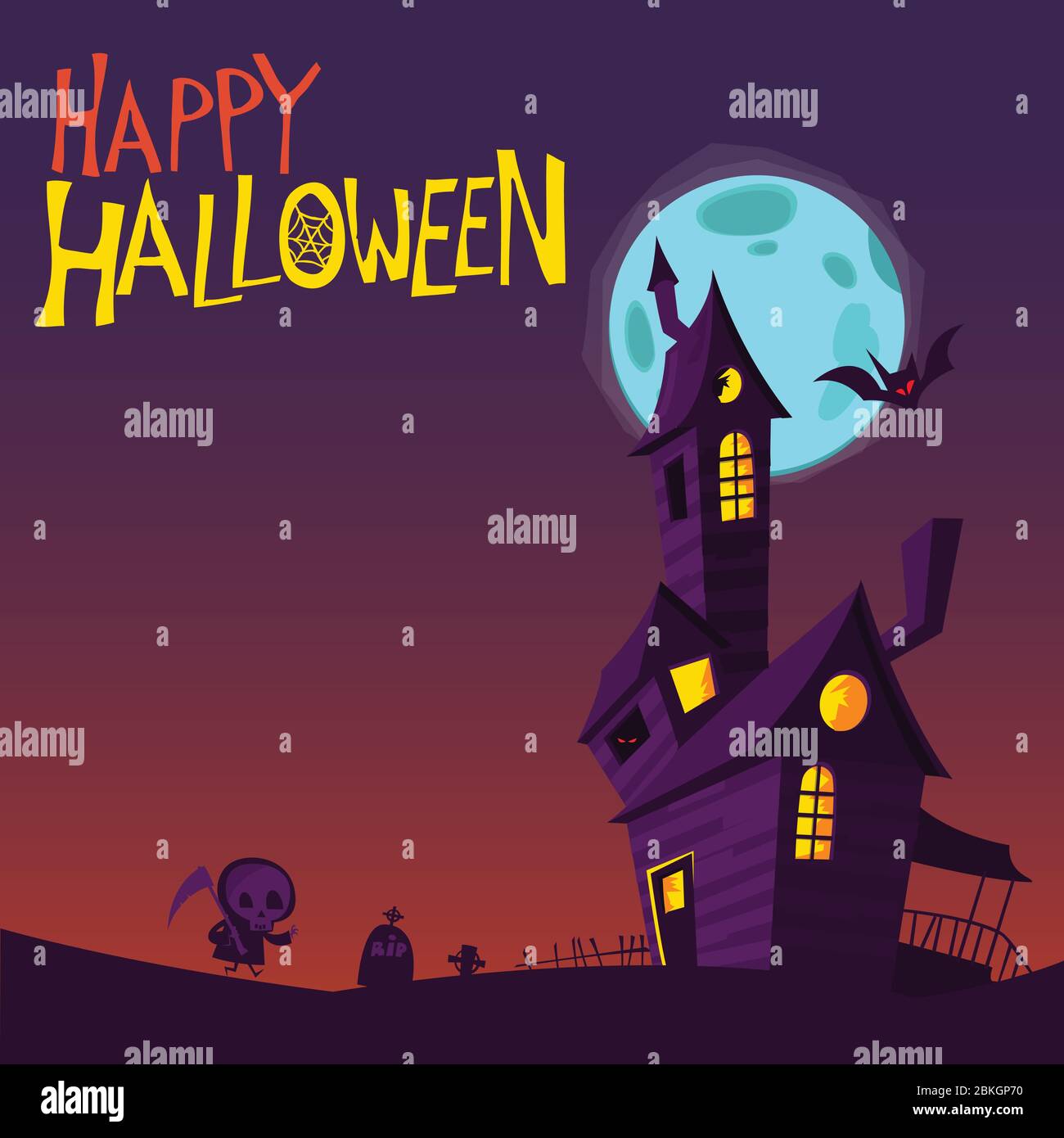 Scary old haunted house with ghosts. Halloween cartoon background  illustration. Poster or invitation placard design for Halloween party Stock  Vector Image & Art - Alamy