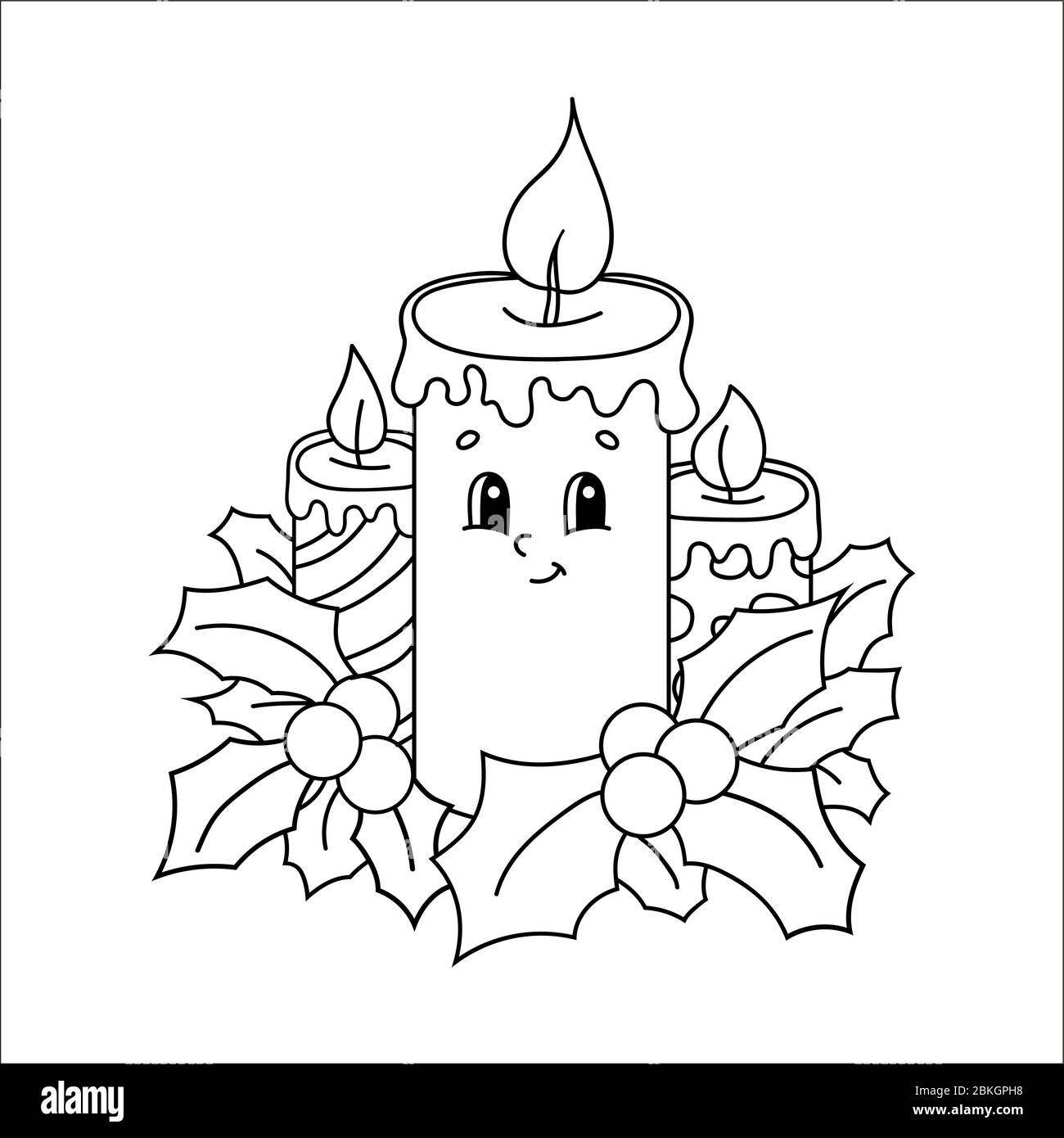 Coloring book for kids. Christmas burning candles decorated with holly  leaves. Cartoon character. Vector illustration. Black contour silhouette.  Isola Stock Vector Image & Art - Alamy