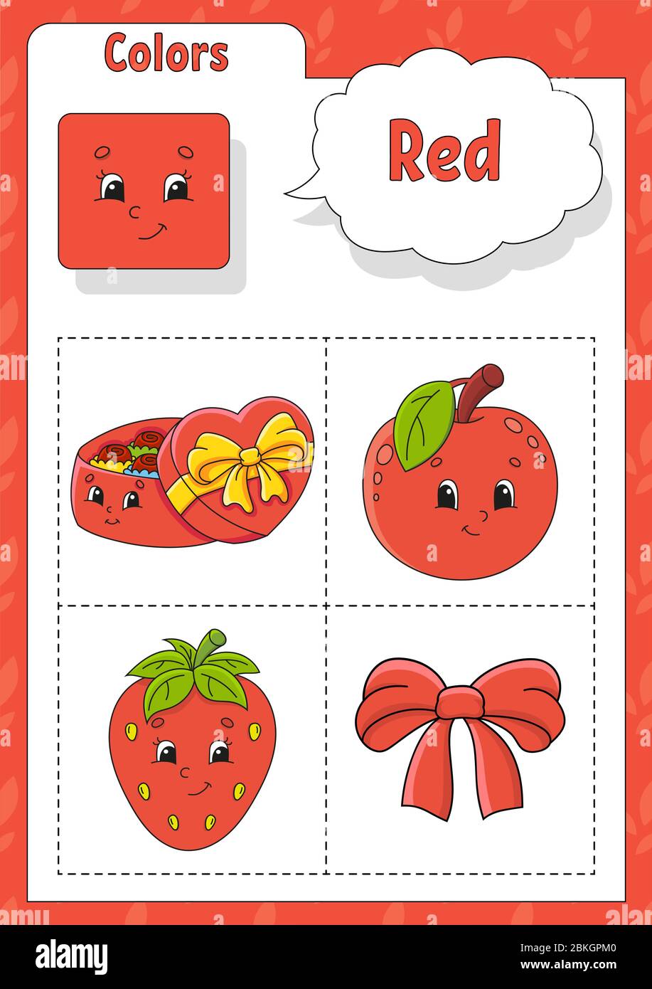 learning colors red color flashcard for kids cute cartoon characters picture set for preschoolers education worksheet vector illustration stock vector image art alamy
