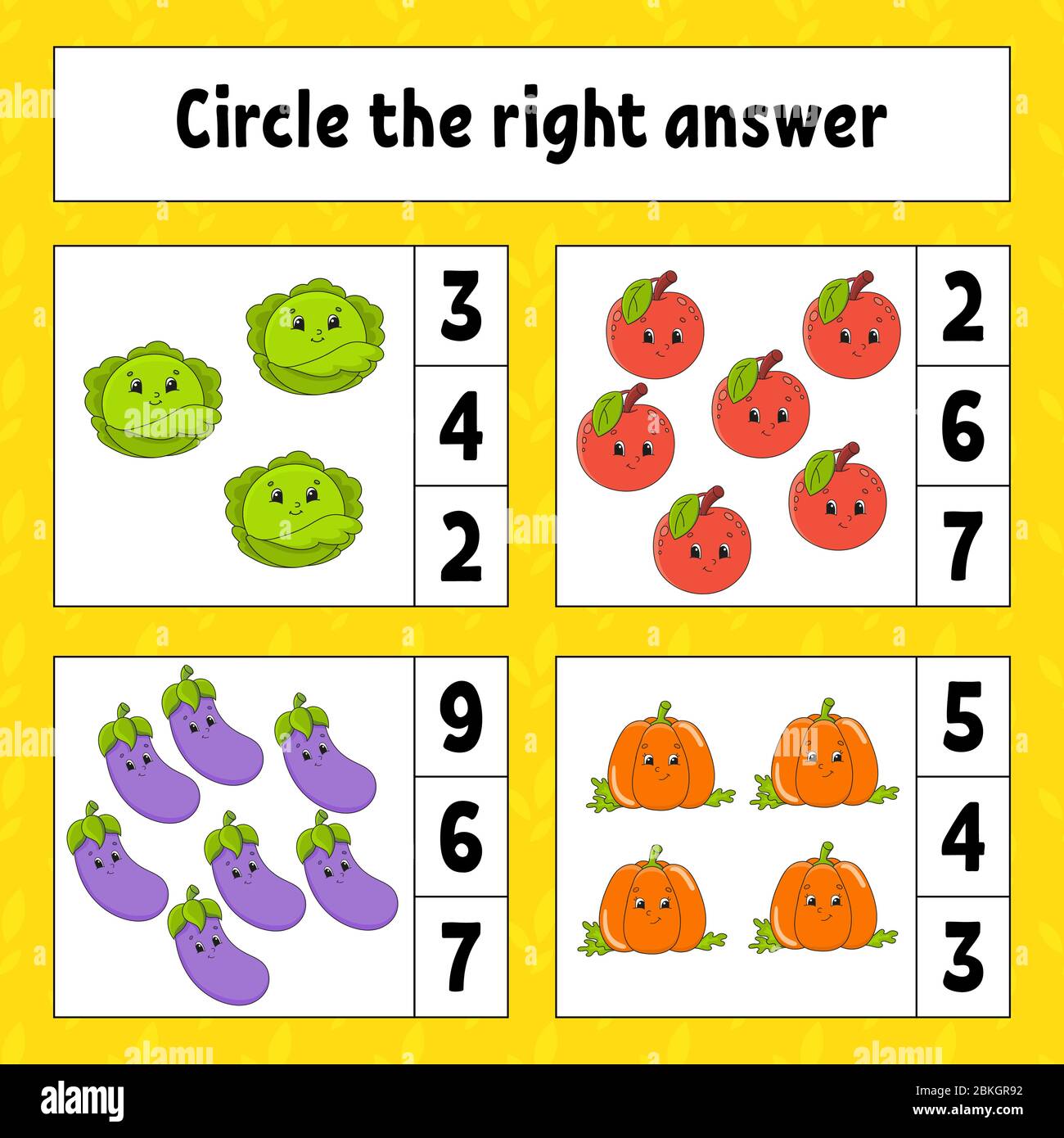 circle the right answer education developing worksheet activity page with pictures fruits and vegetables game for children color isolated vector stock vector image art alamy