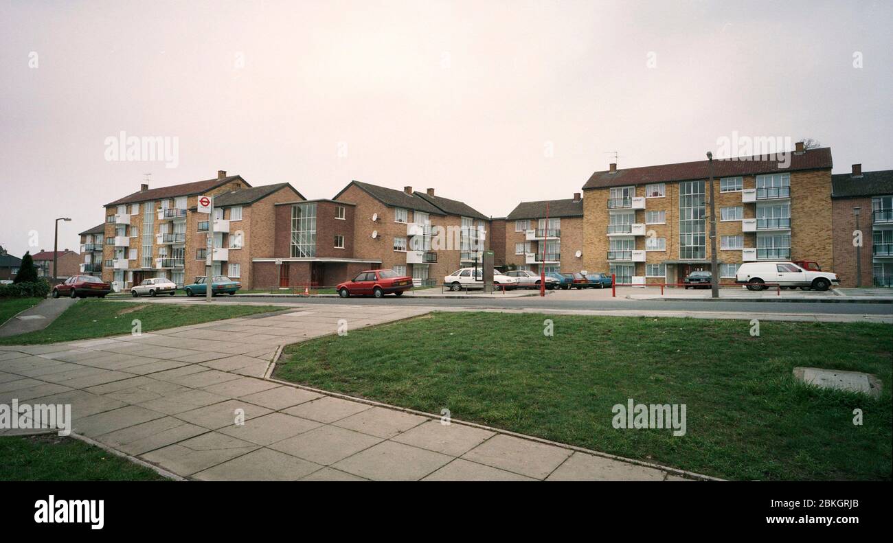 1991, Local authority housing estate, Havering, East London Stock Photo