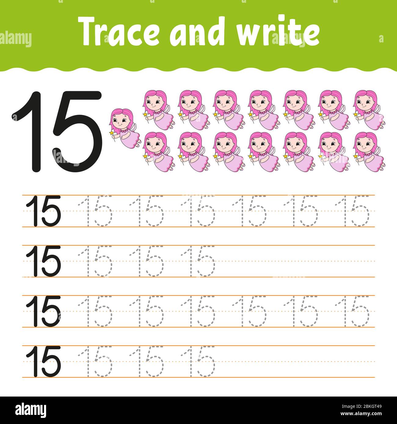 Trace and write. Number 14. Handwriting practice. Learning numbers