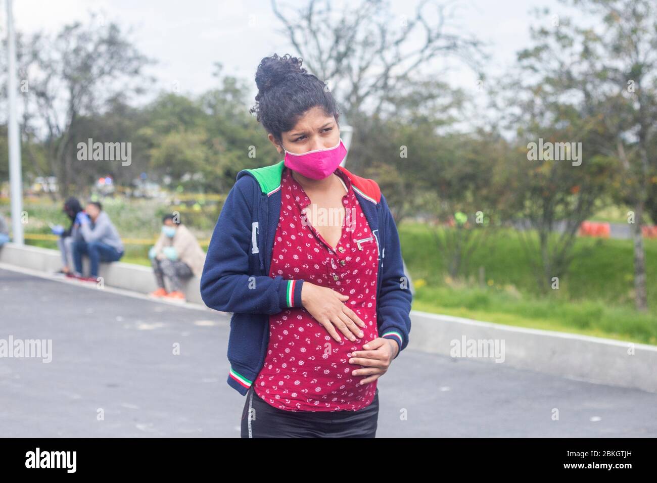 Bogota Colombia 29th Apr 2020 A Pregnant Woman In The North Of Bogota In The Andes Toll Waiting For The Colombian Authorities To Give The Authorization To Return To Her Country Venezuela