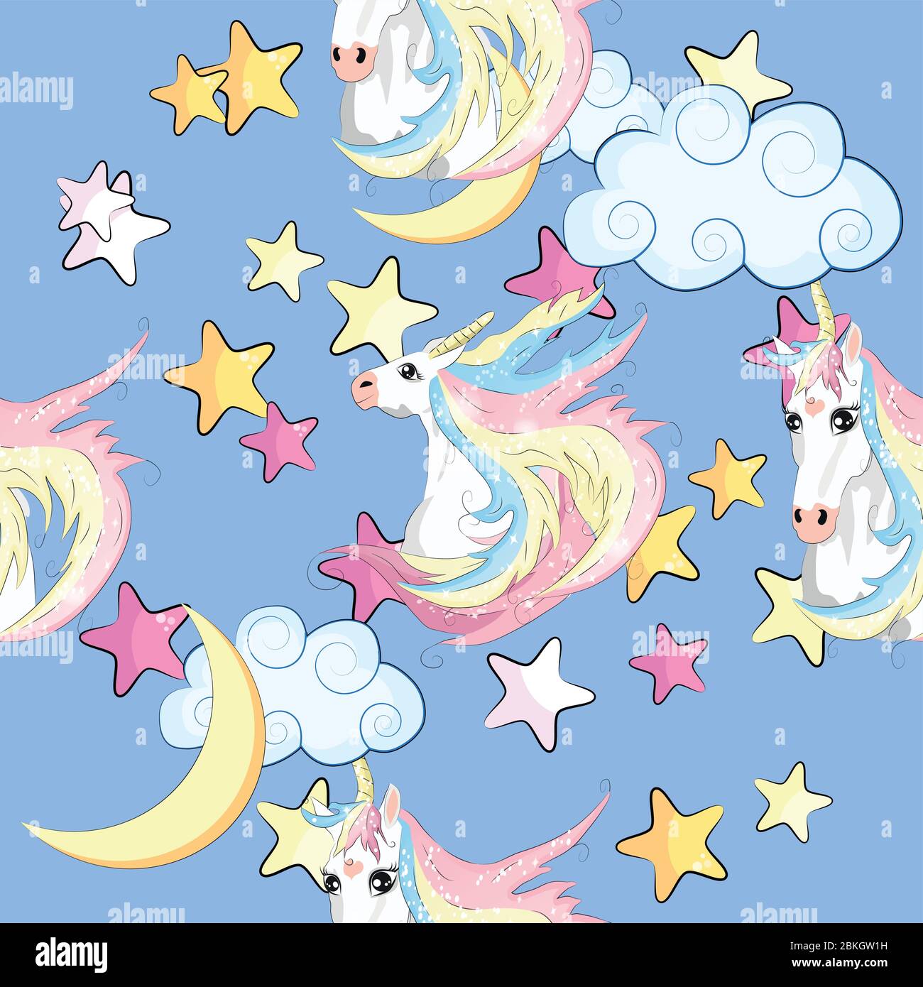 Seamless pattern with unicorns and stars. Baby background Stock Vector ...