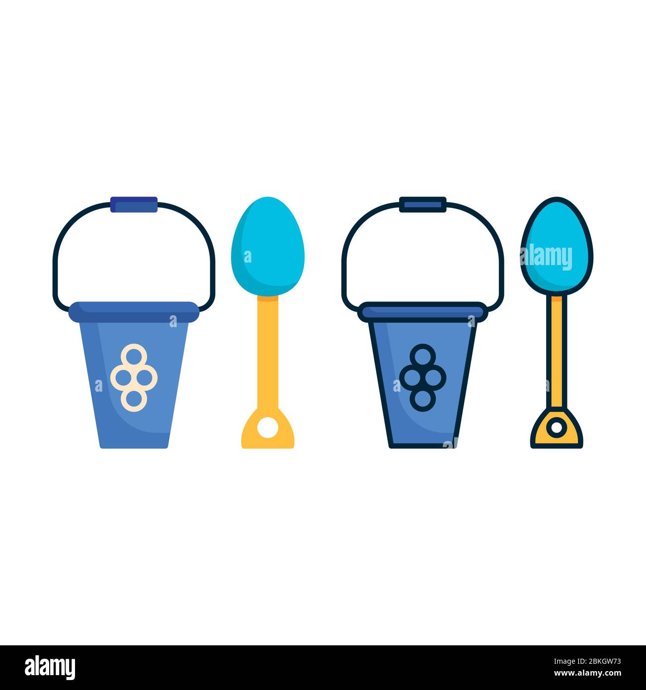 vector illustration bucket and spade beach icon or logo with line