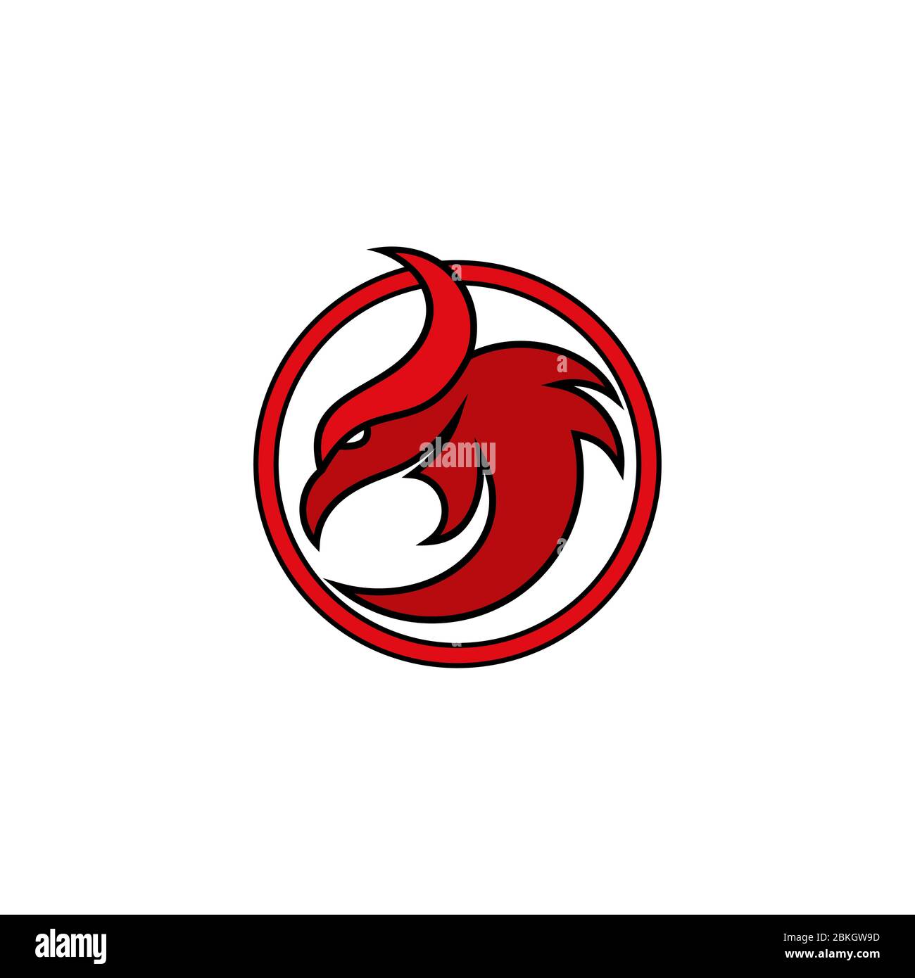 Phoenix bird, head on circle design concept, isolated on white background. Stock Vector