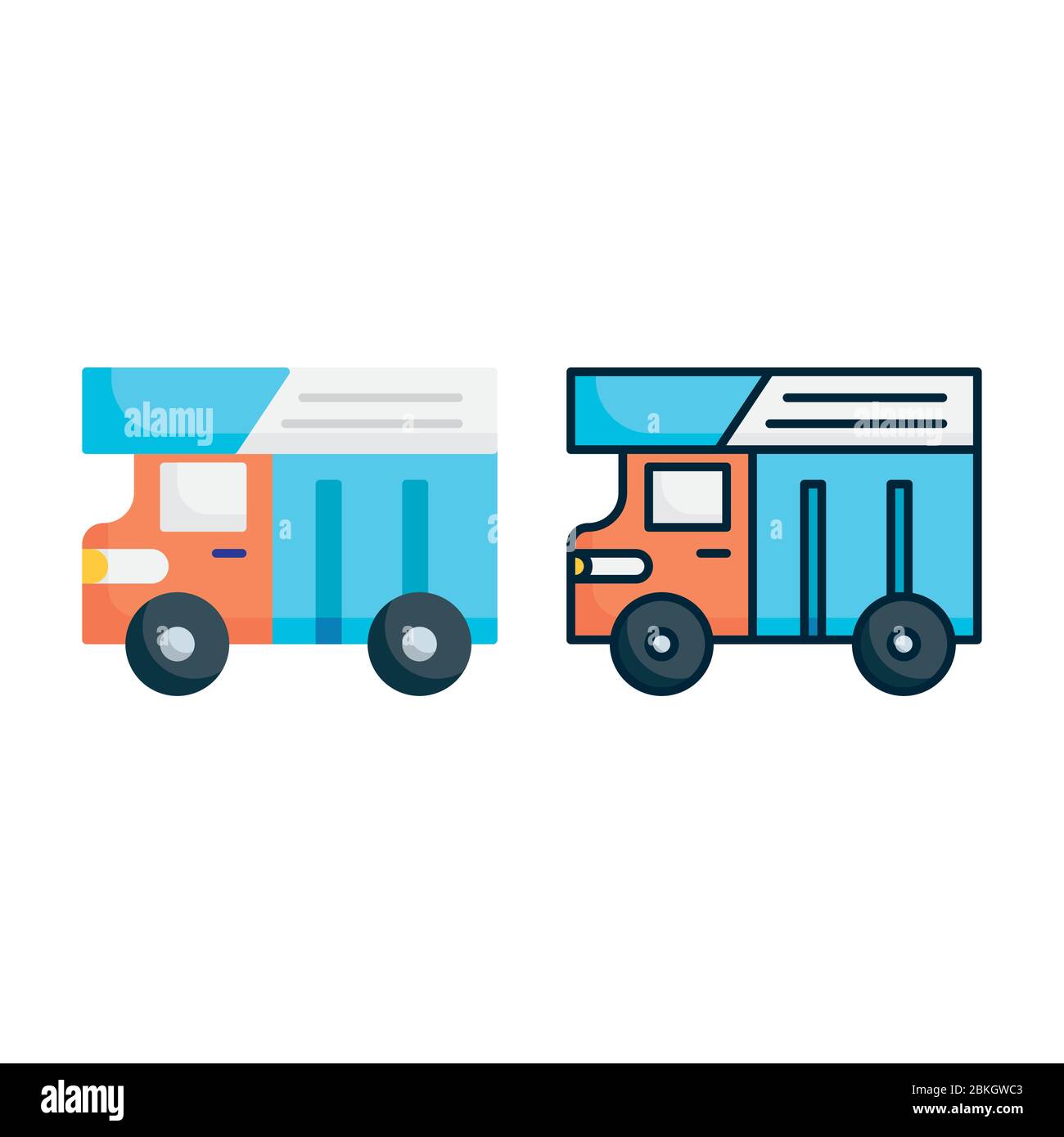 vector illustration plastic truck toy icon or logo with flat and lineal color design style Stock Vector