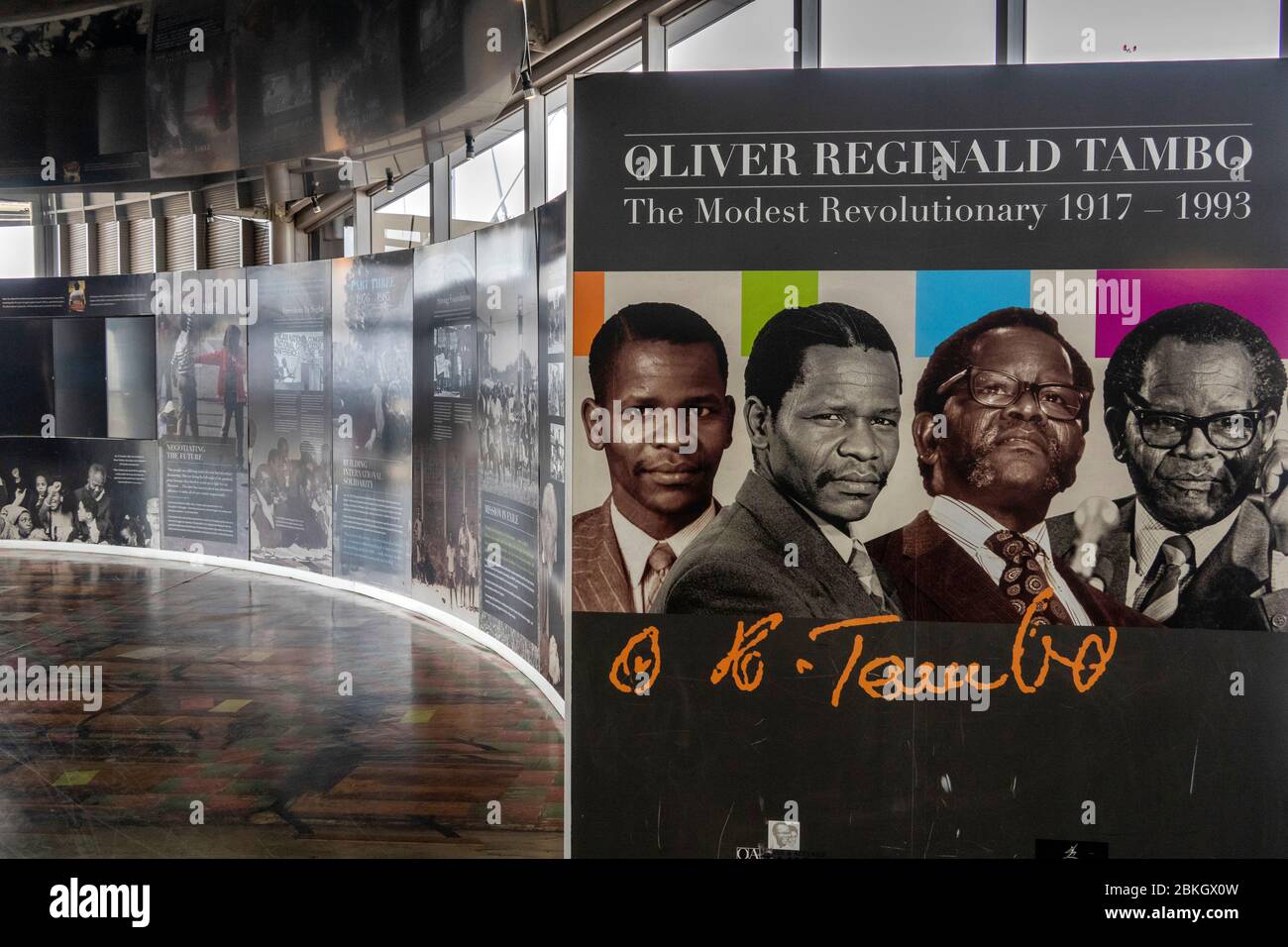 South Africa, Gauteng, Johannesburg, OR Tambo International Airport interior, Oliver Tambo history display at airside viewing area Stock Photo