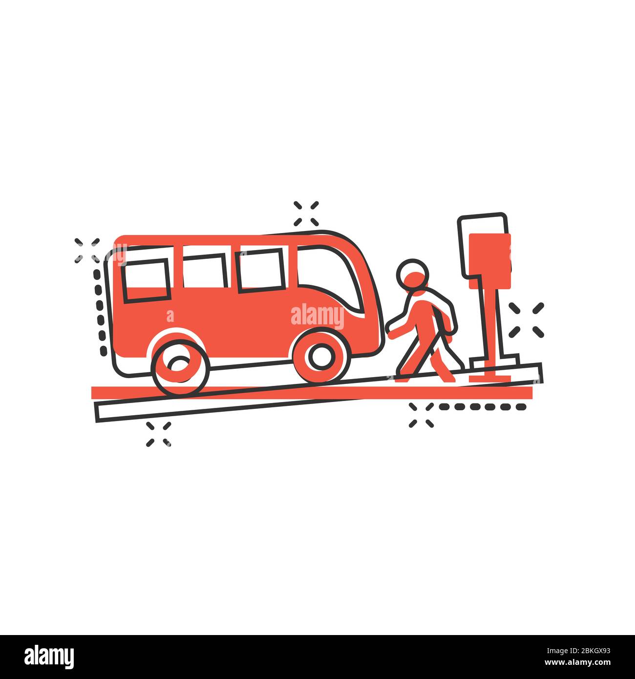 Bus station icon in comic style. Auto stop cartoon vector illustration on  white isolated background. Autobus vehicle splash effect business concept  Stock Vector Image & Art - Alamy