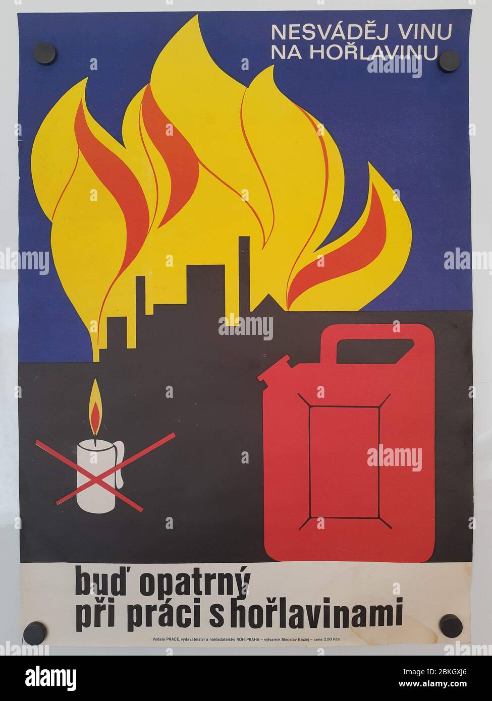 Flammables are dangerous! Soviet union (Czech) work safety posters from 70´s. Stock Photo