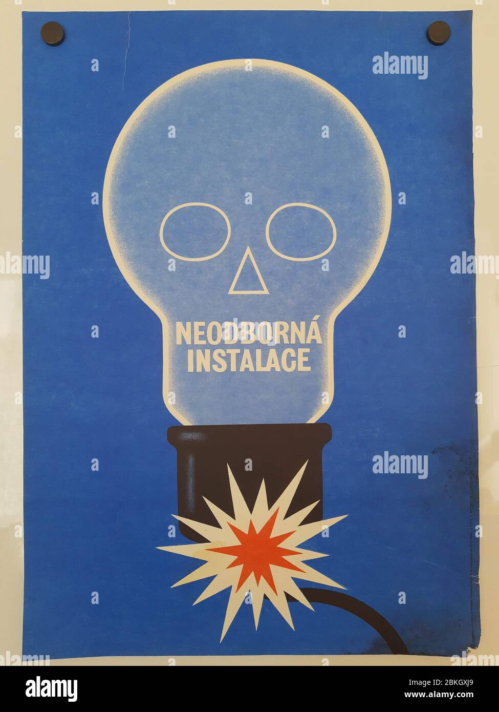 Unprofessional installation of electricity. Soviet union (Czech) work safety posters from 70´s. Stock Photo