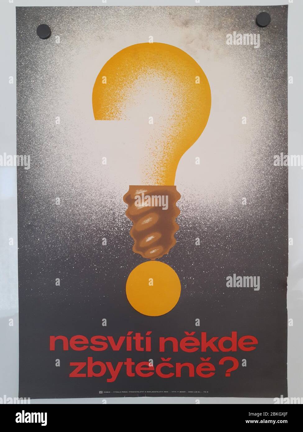 Lightbulb. Save electric energy. Soviet union (Czech) work safety posters from 70´s. Stock Photo