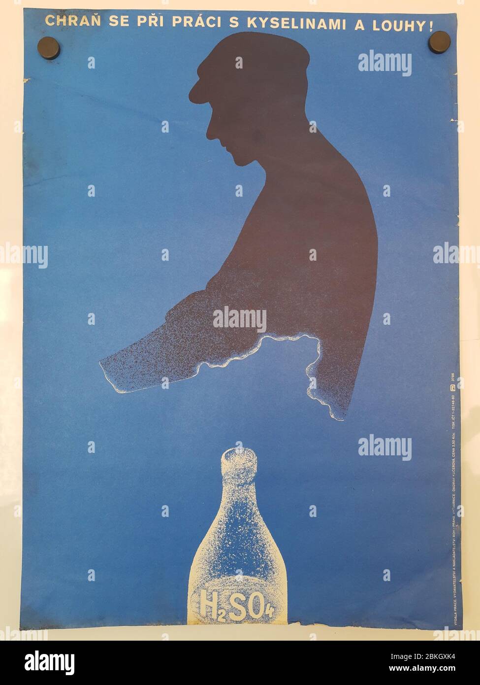 Acids and alkalis are dangerous. Soviet union (Czech) work safety posters from 70´s. Stock Photo
