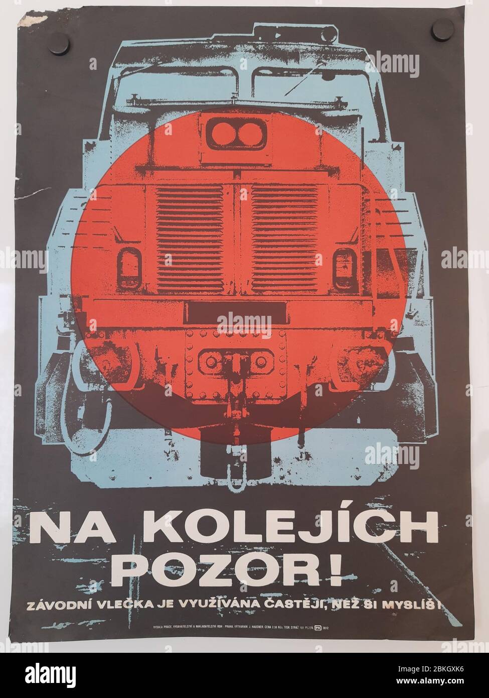 Be careful on the railtrack! Soviet union (Czech) work safety posters from 70´s. Stock Photo
