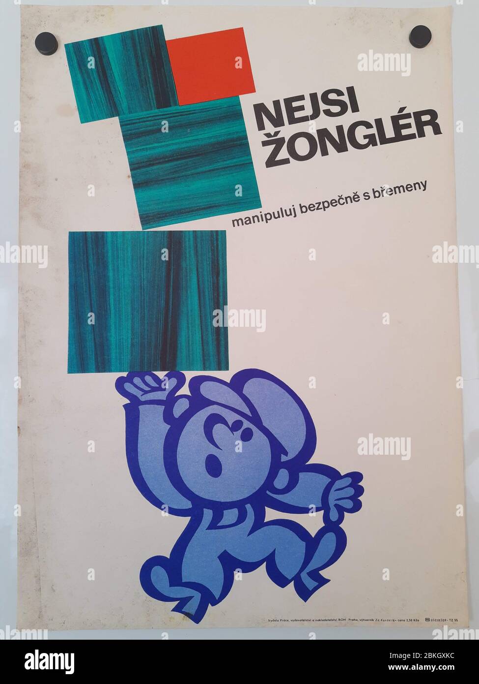 You´re not a juggler! Heavy items. Soviet union (Czech) work safety posters from 70´s. Stock Photo
