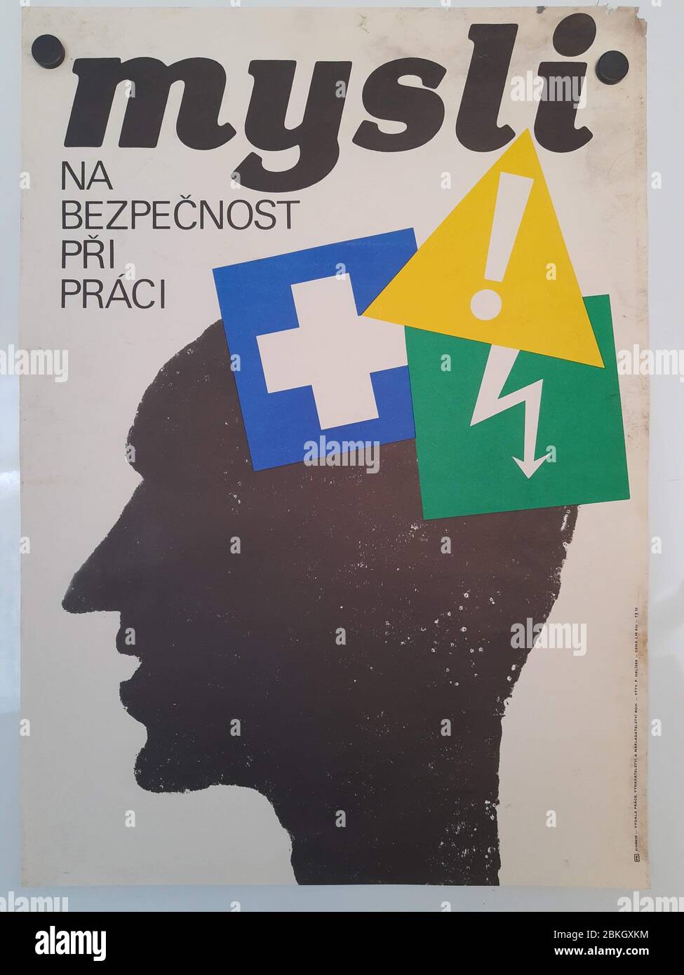 Think about work safety! Soviet union (Czech) work safety posters from 70´s. Stock Photo