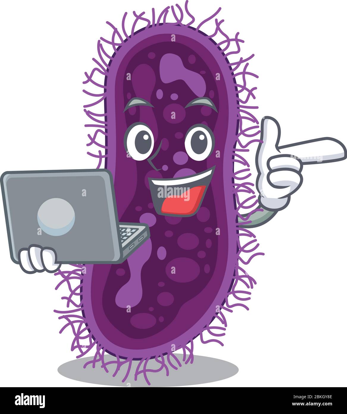 Cartoon character of lactobacillus rhamnosus bacteria clever student studying with a laptop Stock Vector