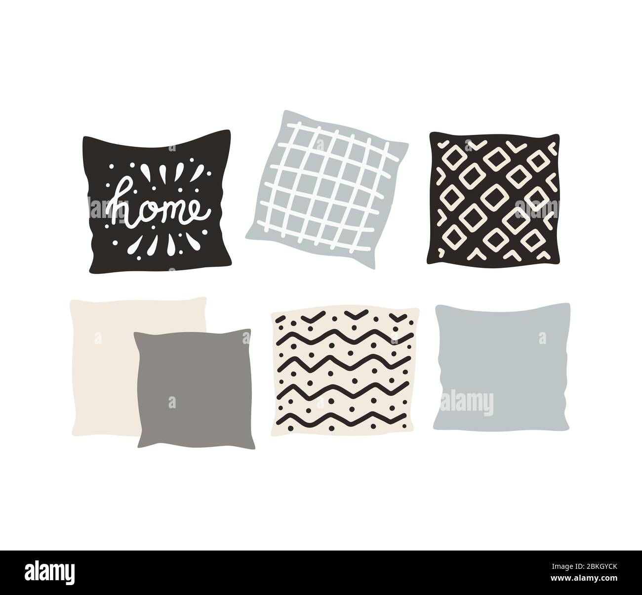 Beautiful pillows on a white background. Hand drawn vector. Stock Vector