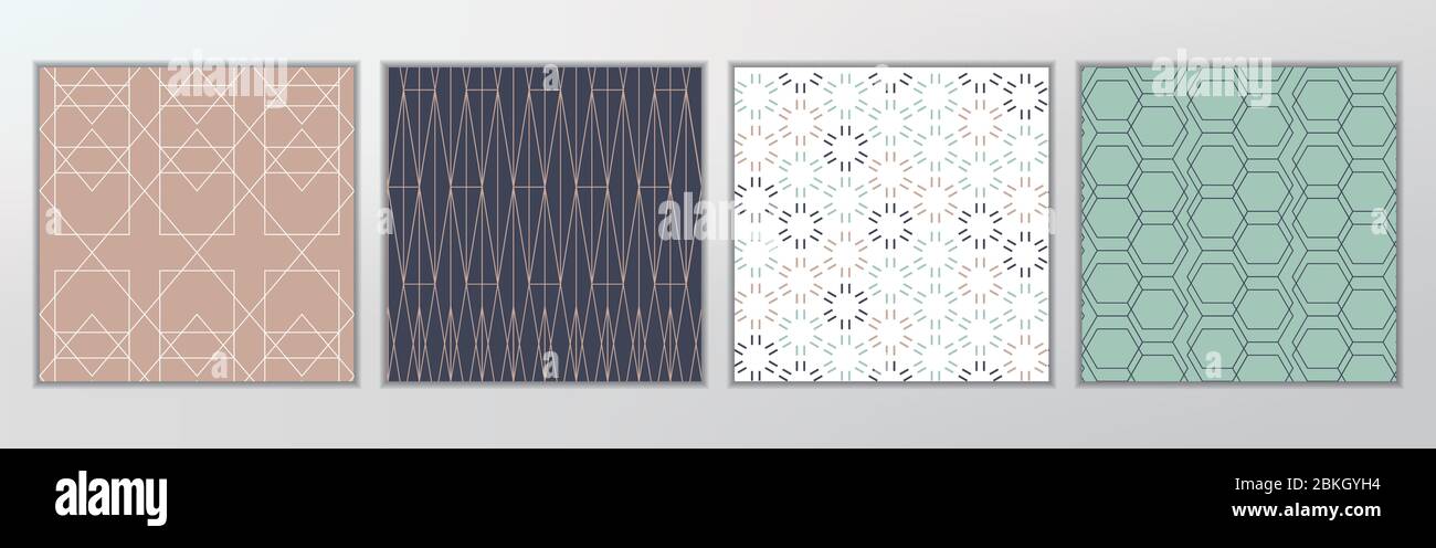 Vector Luxury Line Art Pattern Set, Green, Blue White & Pink Stock ...