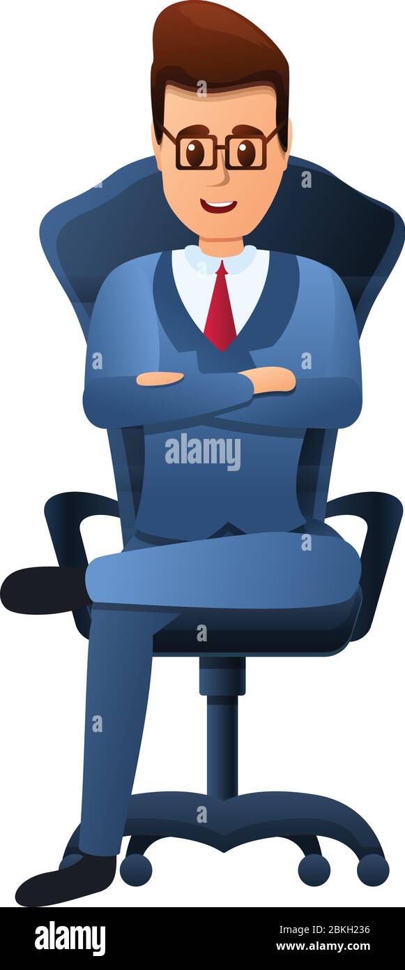 Businessman in chair icon. Cartoon of businessman in chair vector icon for web design isolated on white background Stock Vector