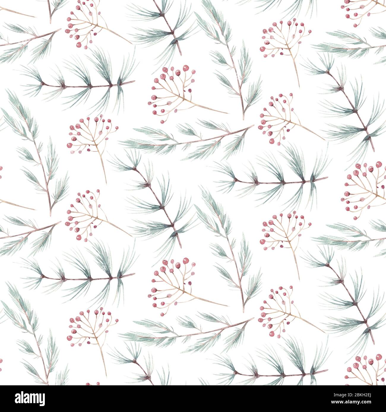 Seamless floral pattern with watercolor blue branches with leaves, hand ...