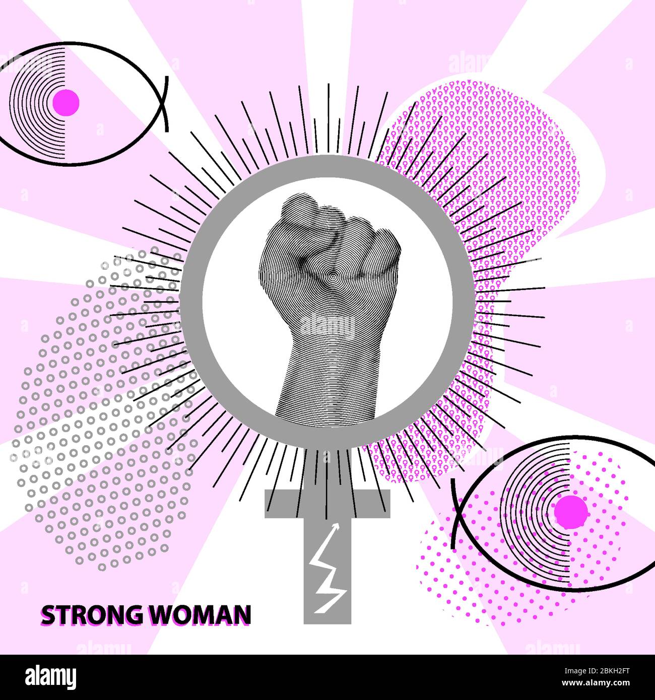 Women Power. Pop art sexy strong blonde girl in a circle on white  background. Classical american symbol of female power, woman rights,  protest, feminism. Vector illustration in retro comic style. Stock Vector