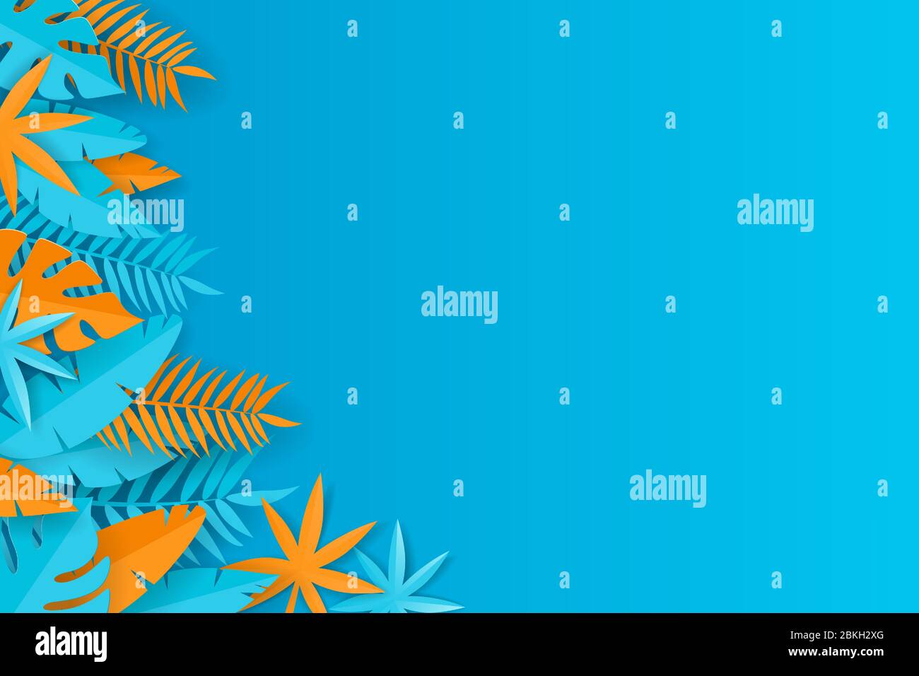 Summer tropical background - blue and orange paper leaves - vector illustration Stock Vector
