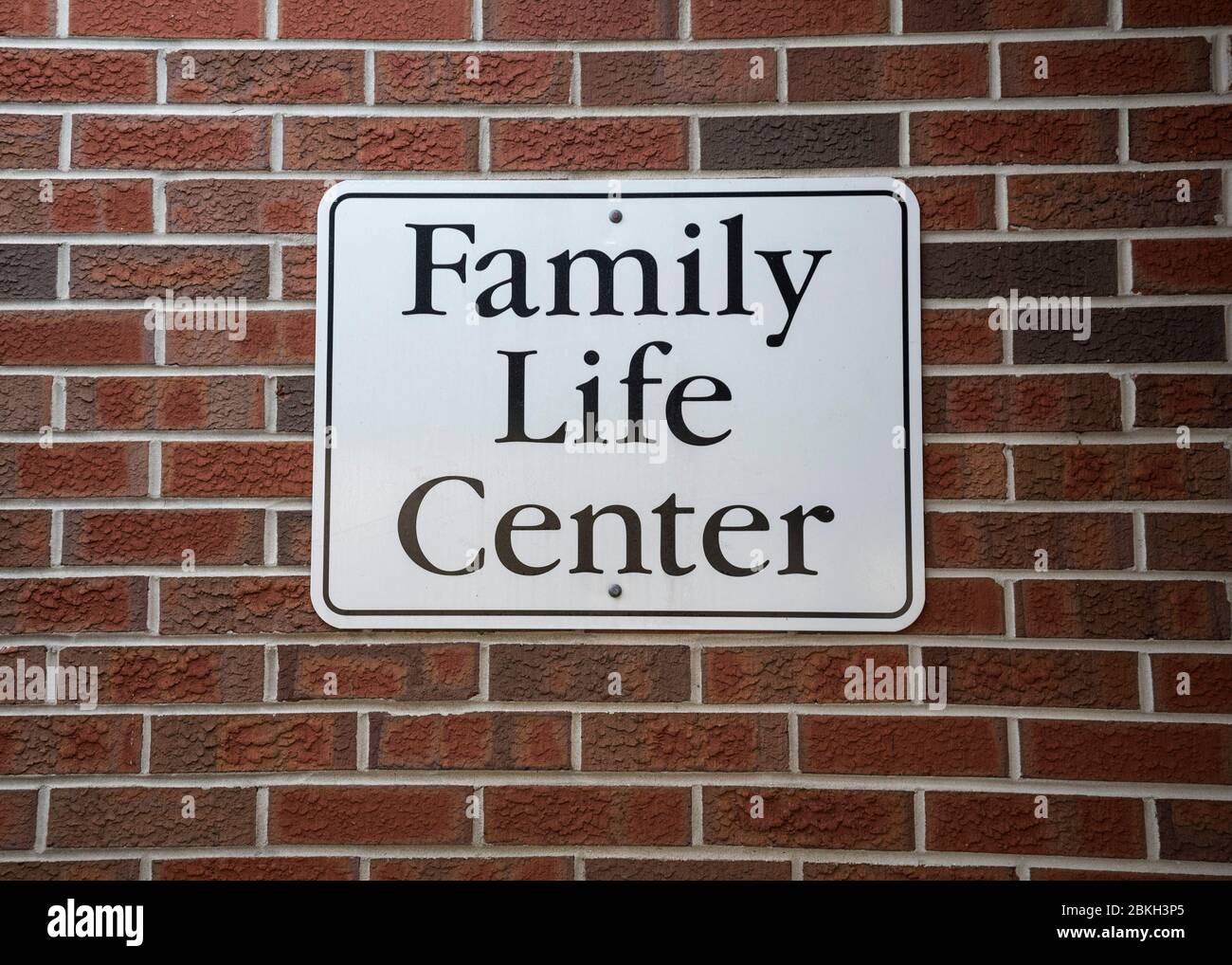 Family LIfe Center sign on the side of a church building in Florida. Stock Photo