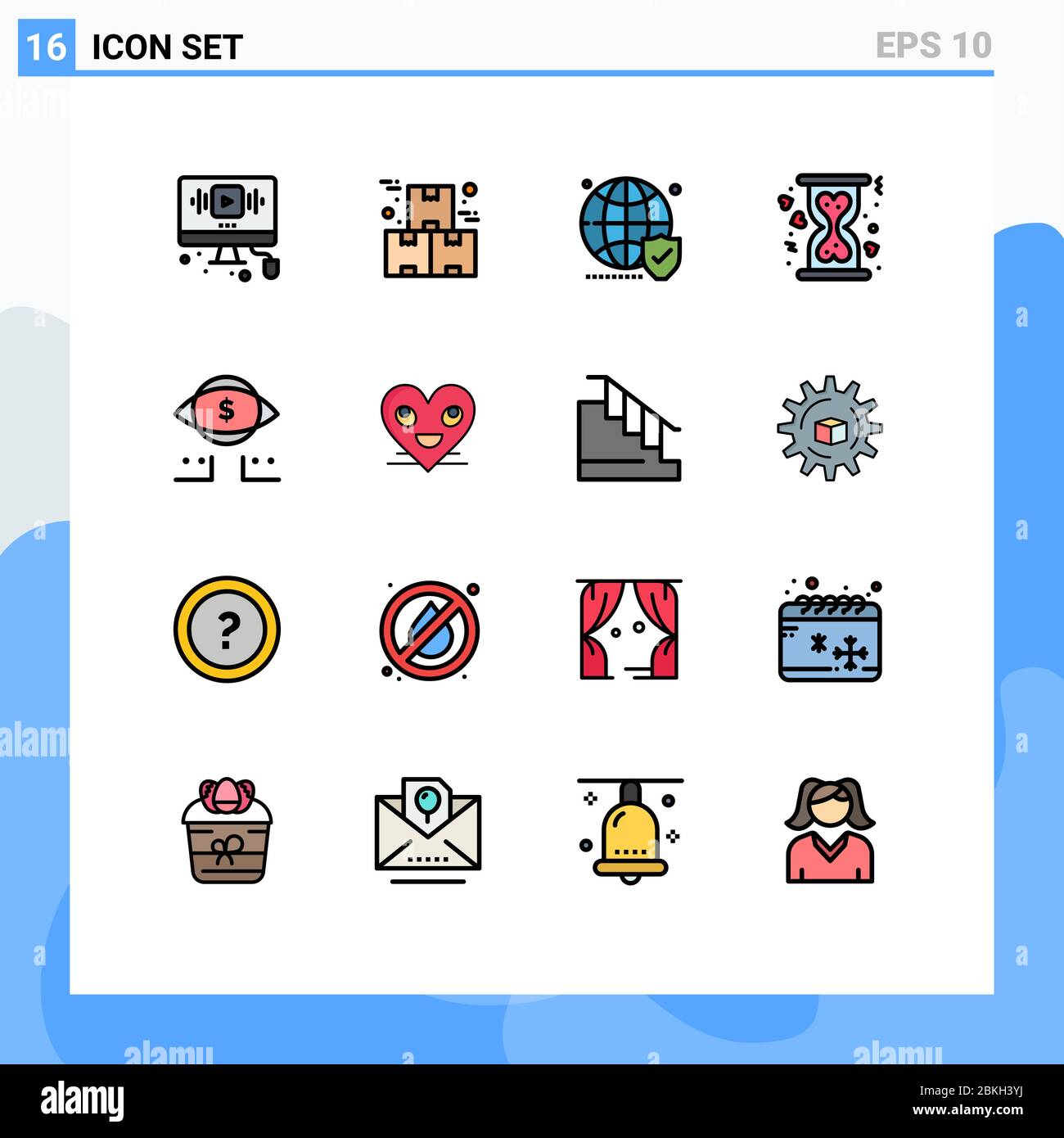 Universal Icon Symbols Group of 16 Modern Flat Color Filled Lines of heart, charity, product, secure, website Editable Creative Vector Design Elements Stock Vector