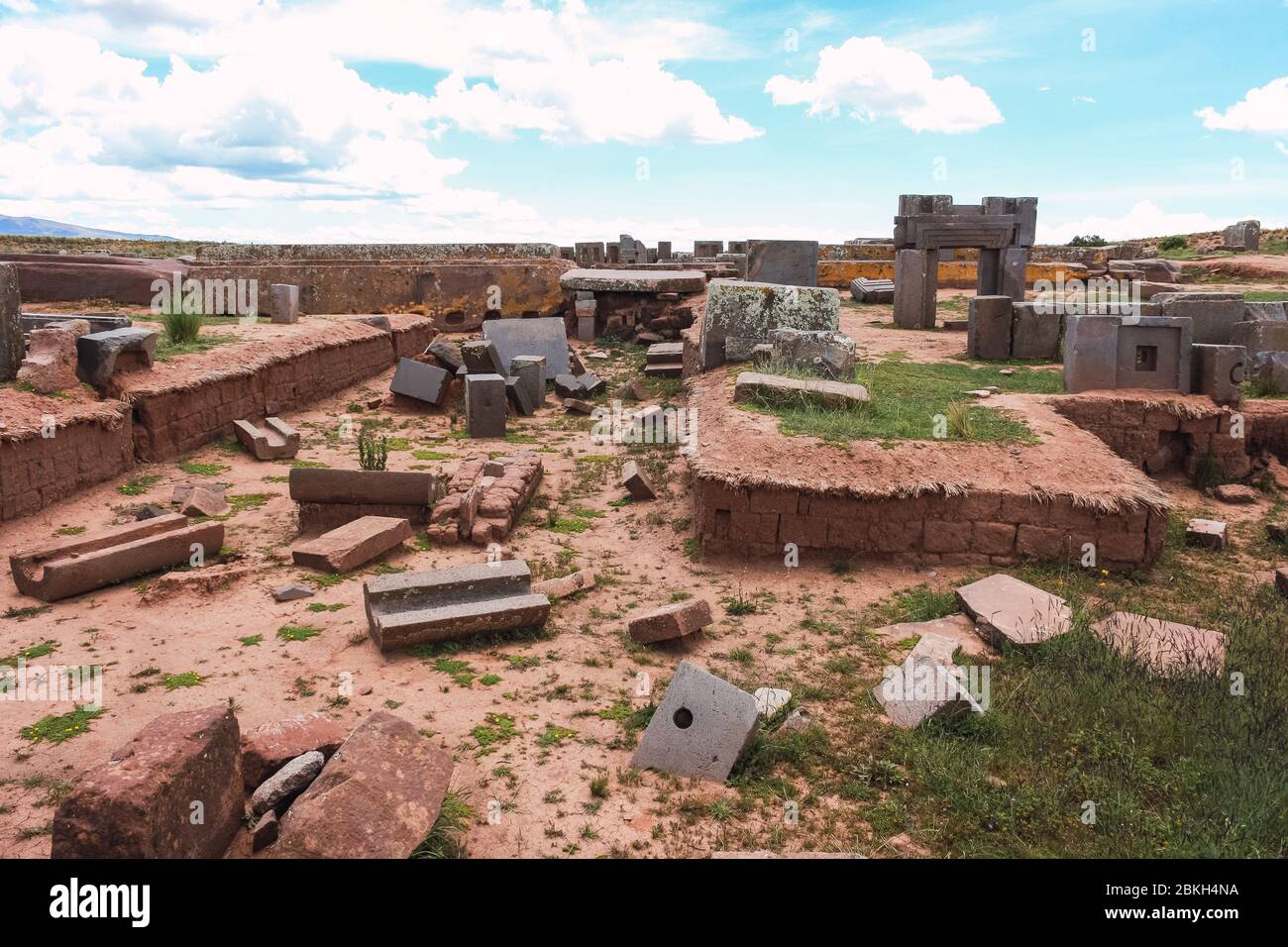 Pre-Columbian archaeological ruins in Tiwanaku, Bolivia Stock Photo